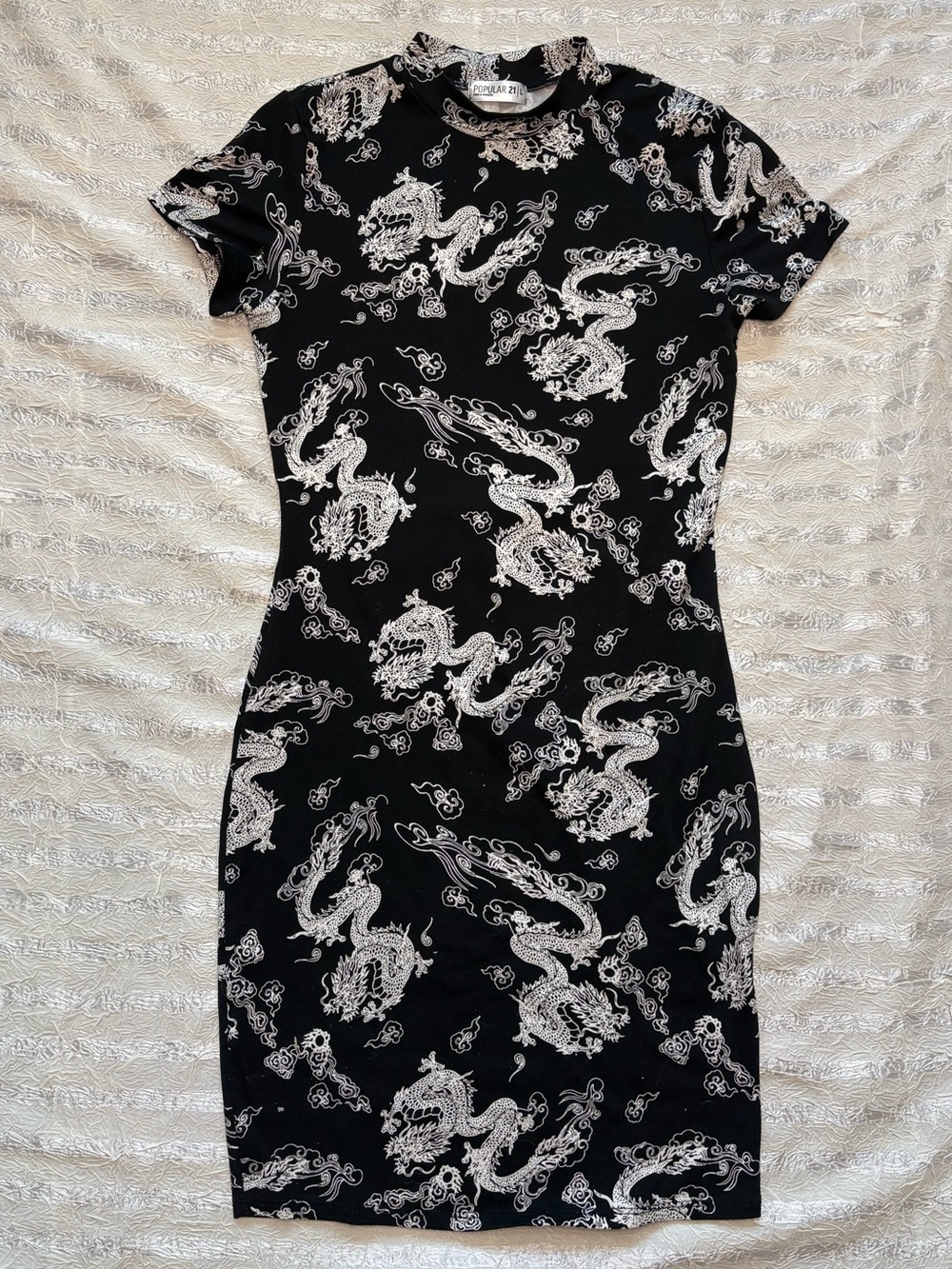 Black & White Butter Soft Dragon Print Bodycon Mini Dress - Large
